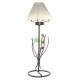 Wrought iron candle holder with green leaves and white glass