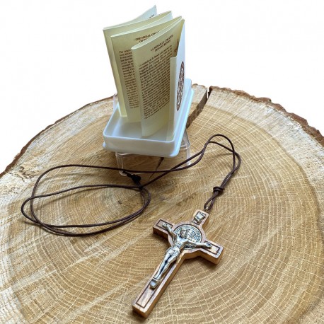 Olive Wood Crucifix Pendant on Black Cord Necklace
