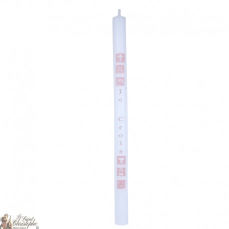 Communion candle -White or Beige 40 cm - pink squares